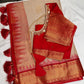 Cream Red Pure Silk Pattu Gadwal Saree