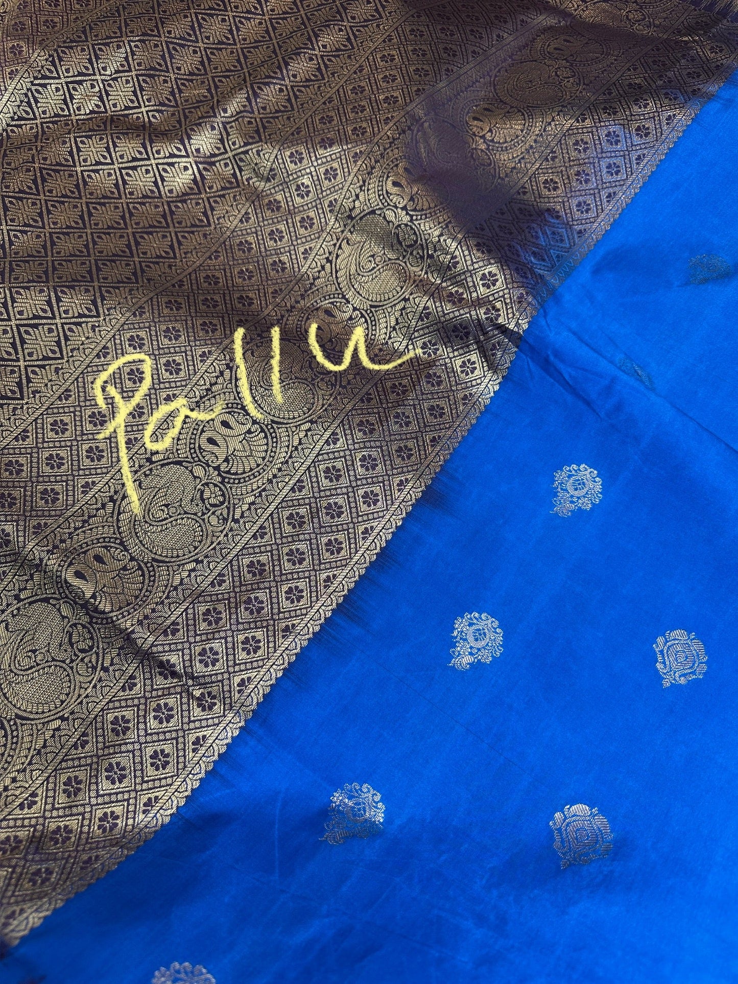 Blue Brown Pure Silk Pattu Gadwal Saree