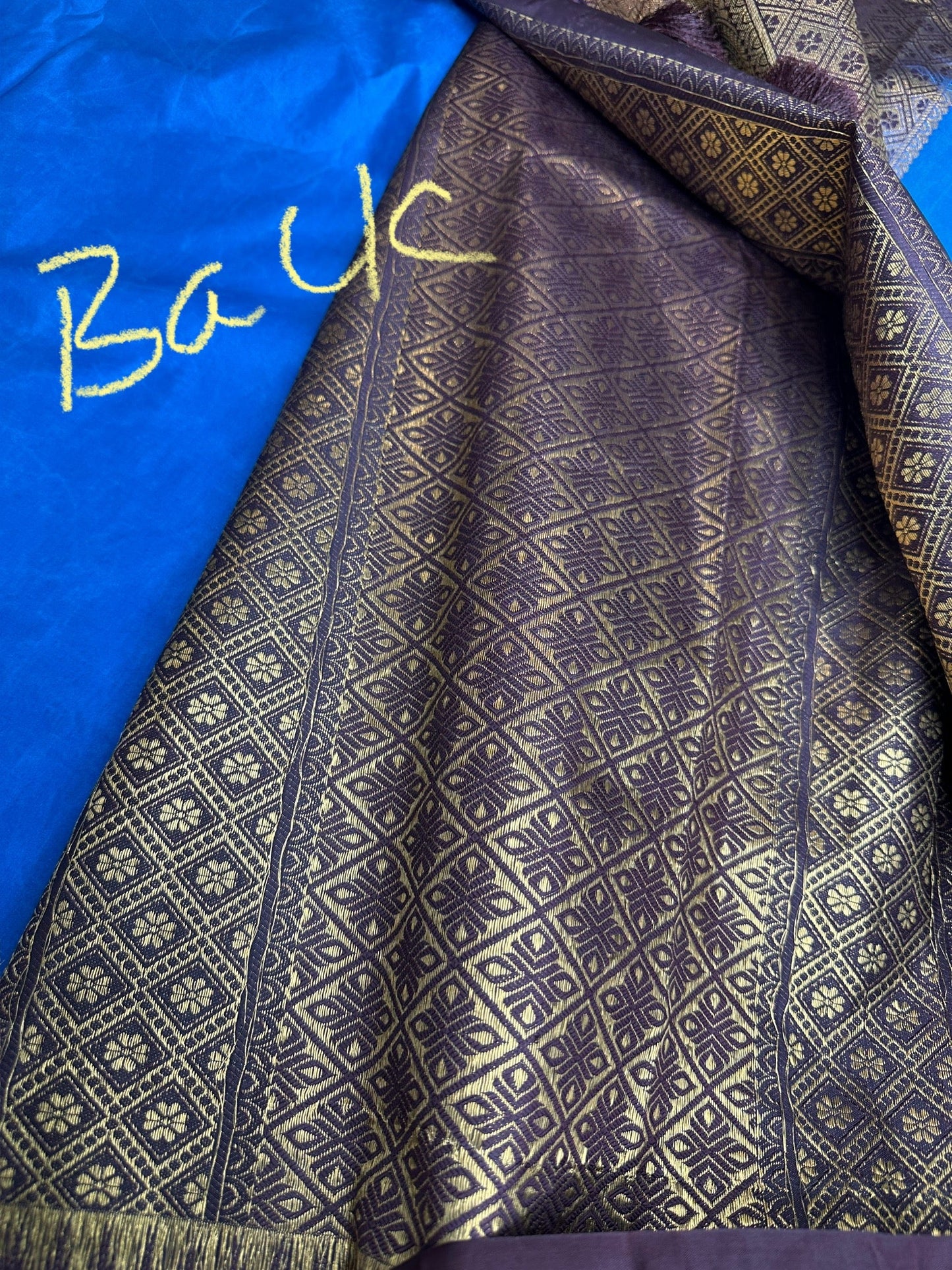 Blue Brown Pure Silk Pattu Gadwal Saree