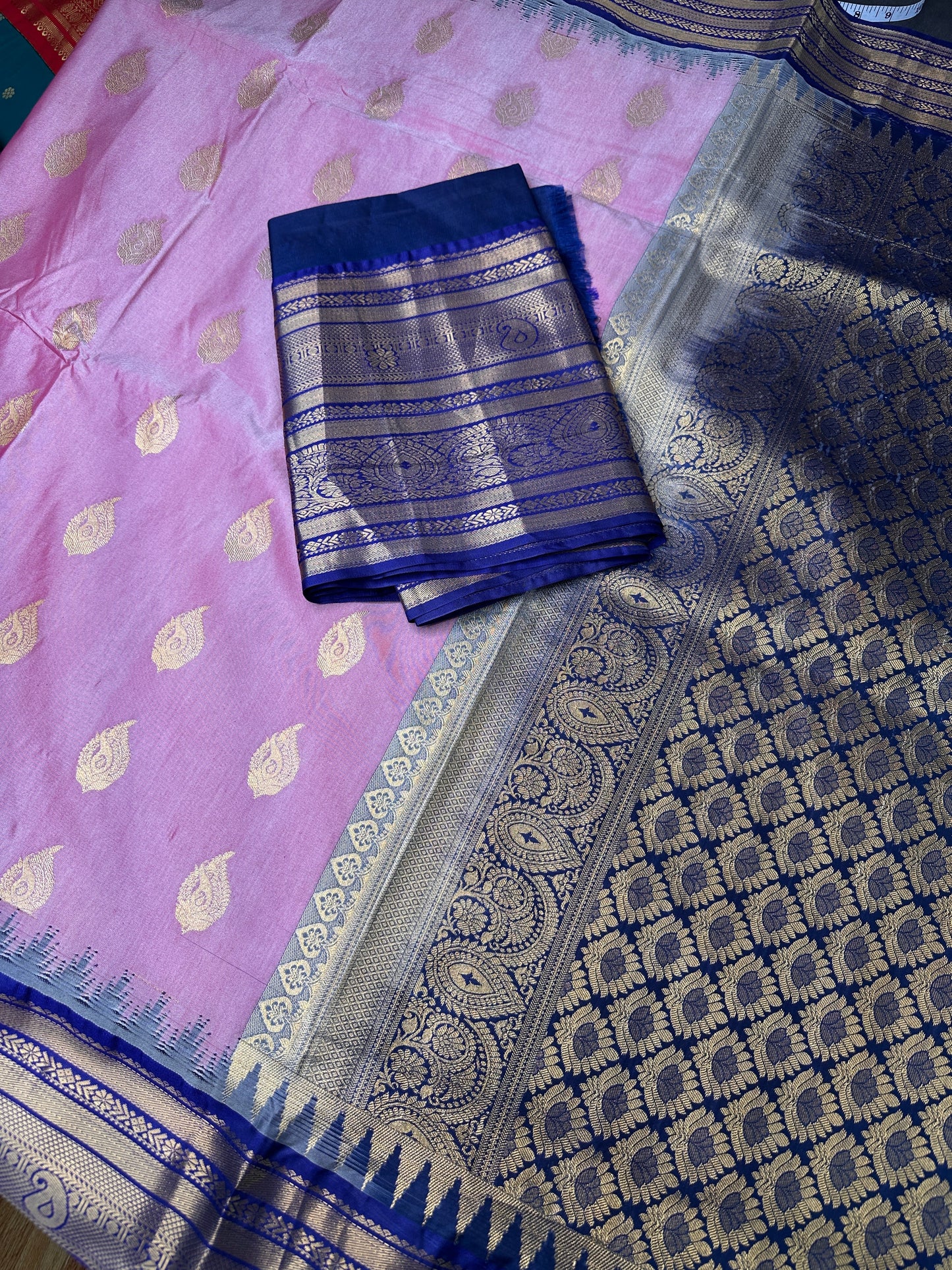 Pink Blue Pure Silk Pattu Gadwal Saree