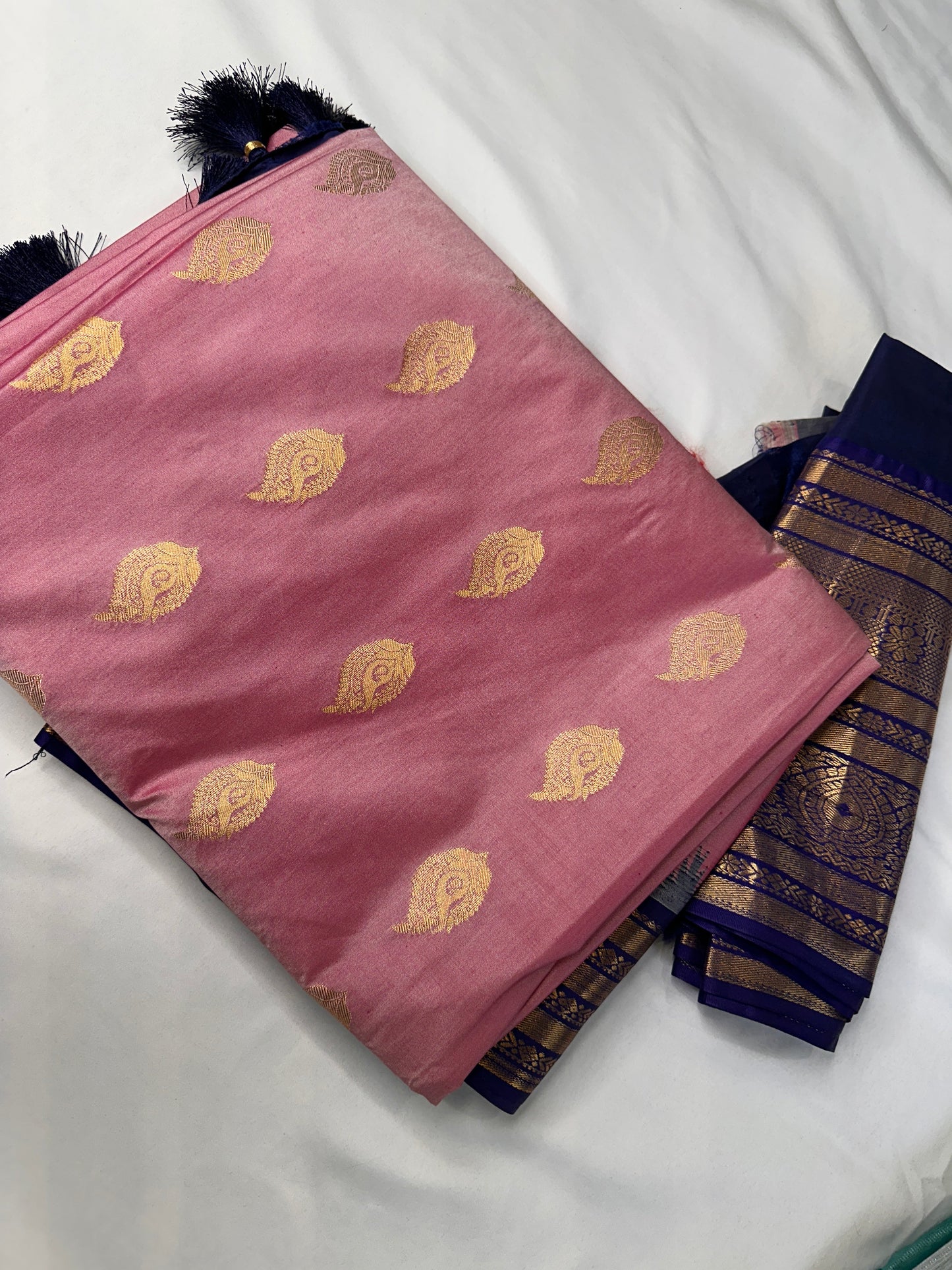 Pink Blue Pure Silk Pattu Gadwal Saree