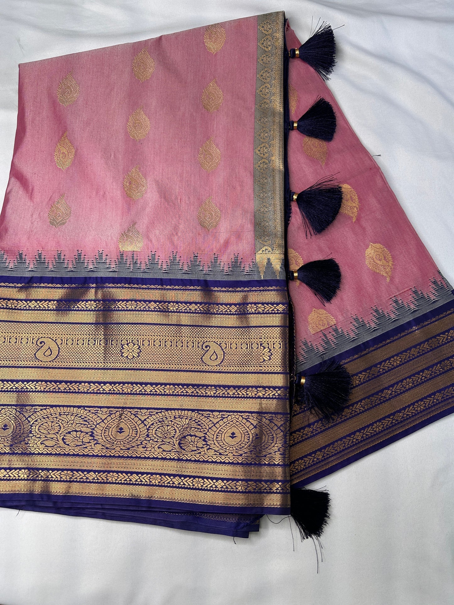 Pink Blue Pure Silk Pattu Gadwal Saree