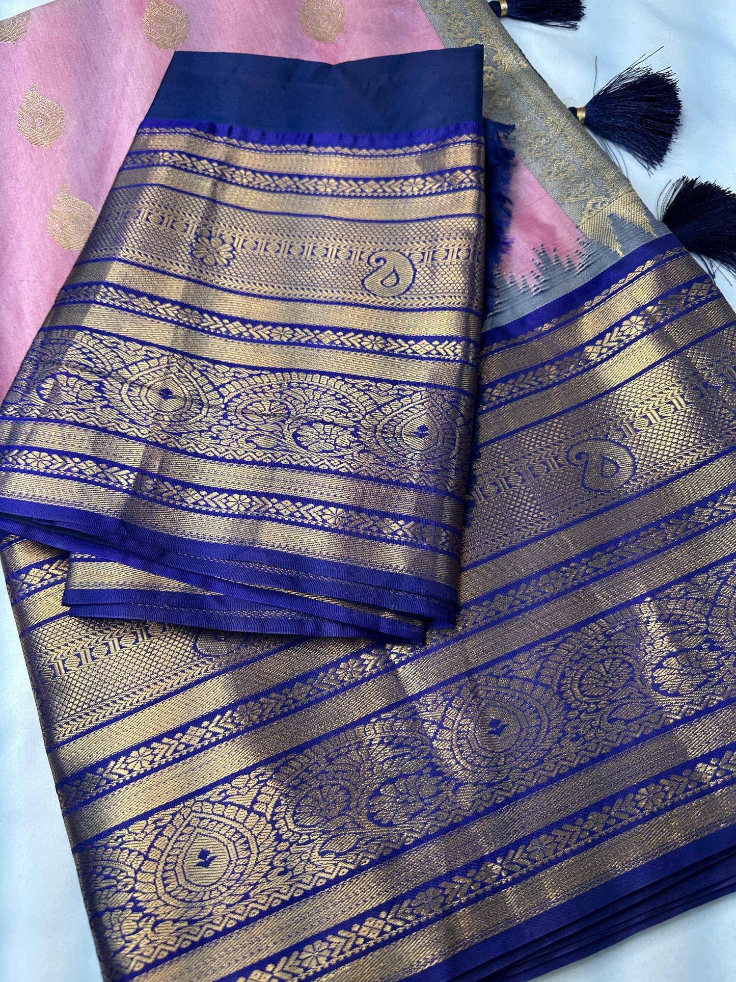 Pink Blue Pure Silk Pattu Gadwal Saree