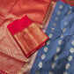 Grey Red Pure Silk Pattu Gadwal Saree