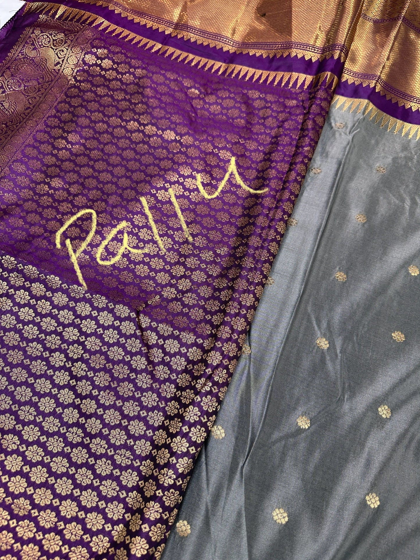 Gray Purple Semi Silk Pattu Gadwal Saree