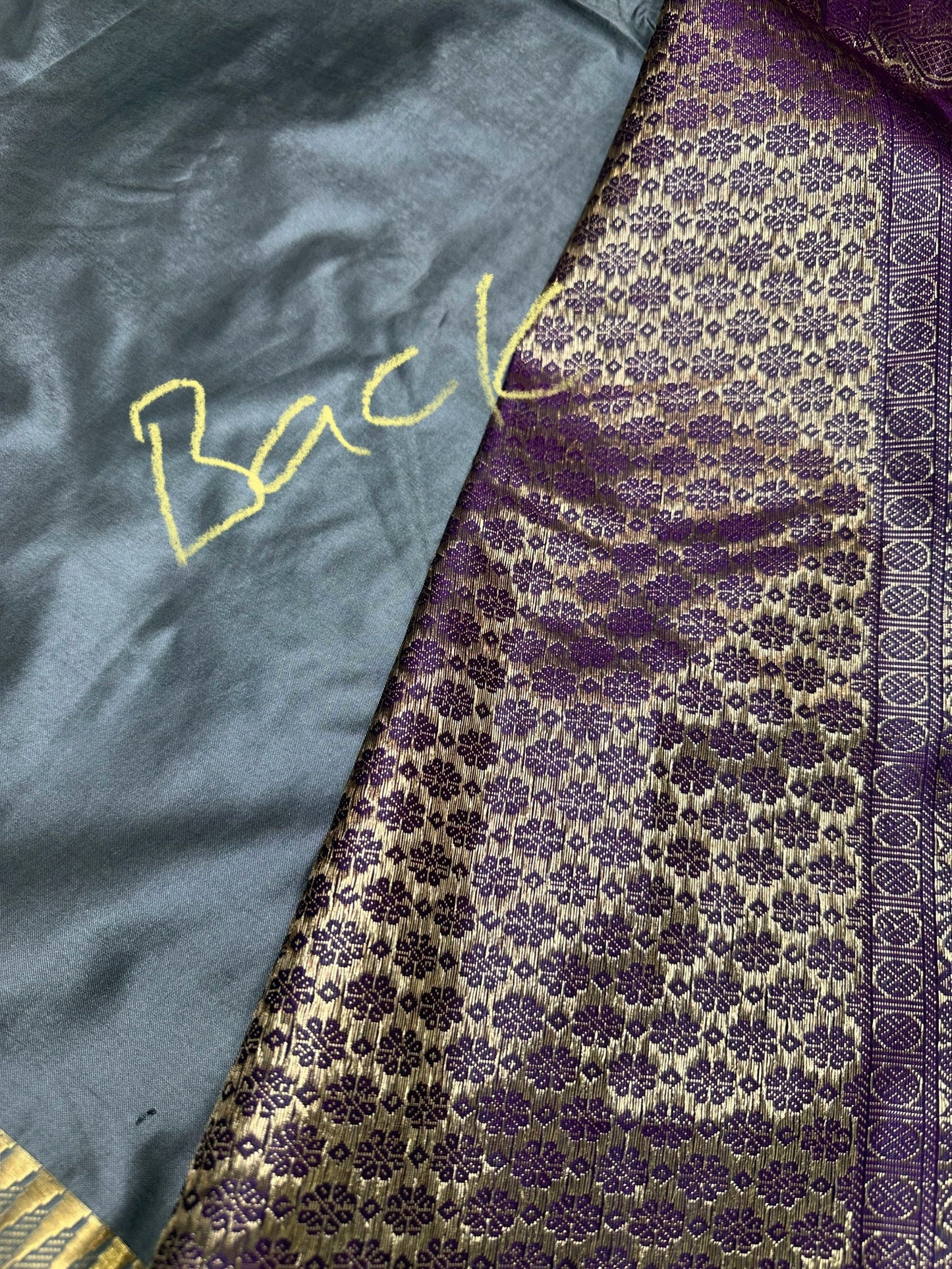 Gray Purple Semi Silk Pattu Gadwal Saree