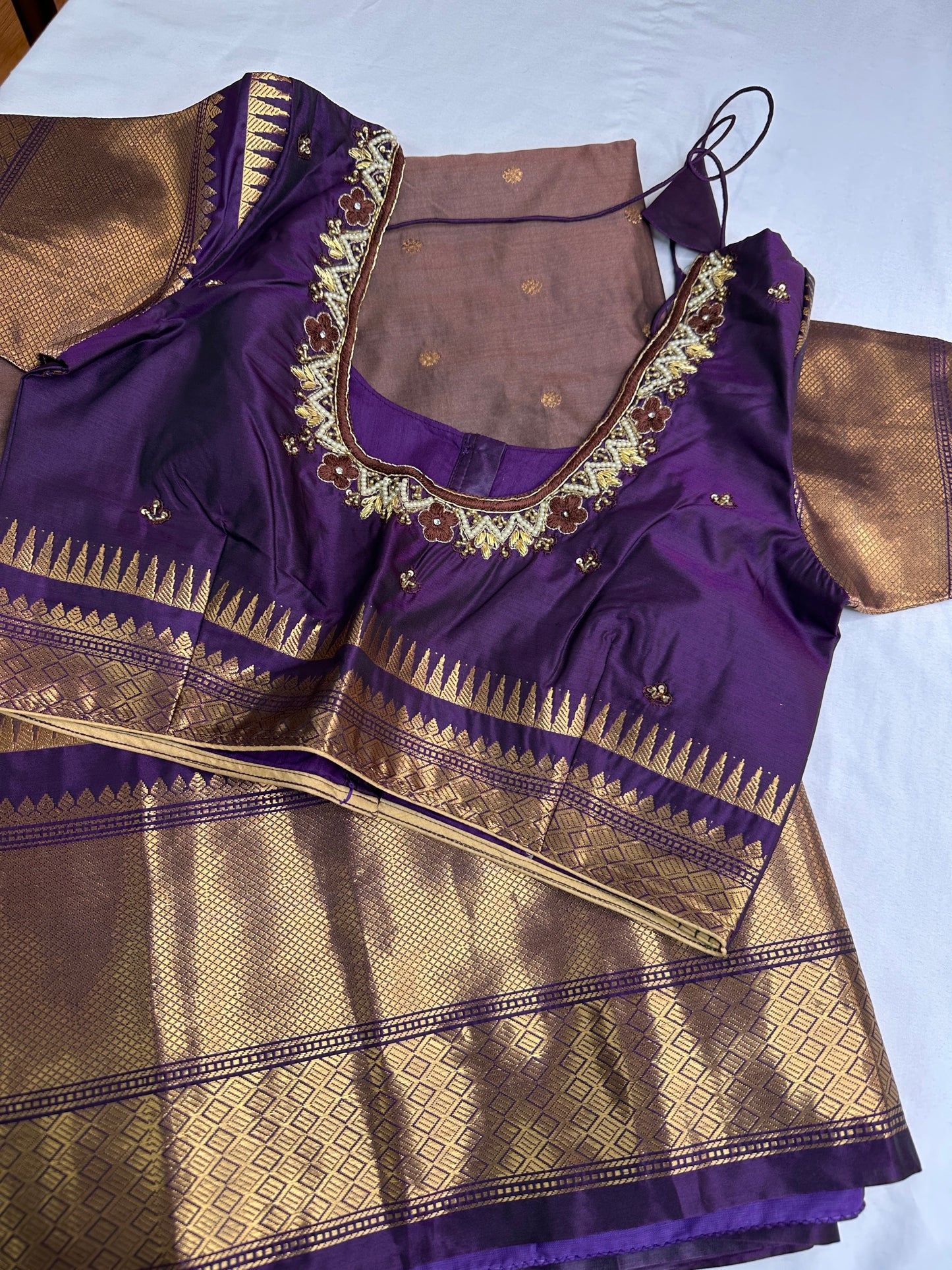 Brown Purple Semi Silk Pattu Gadwal Saree