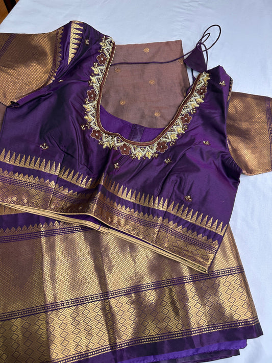 Brown Purple Semi Silk Pattu Gadwal Saree