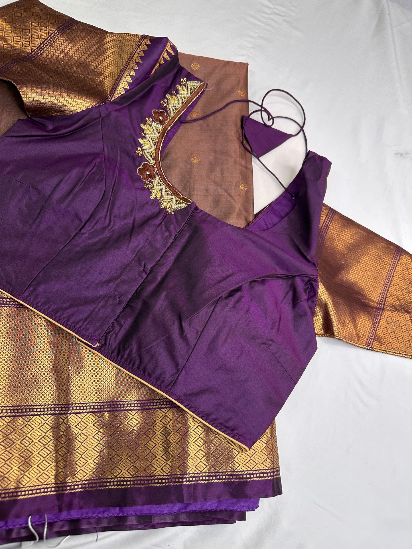 Brown Purple Semi Silk Pattu Gadwal Saree