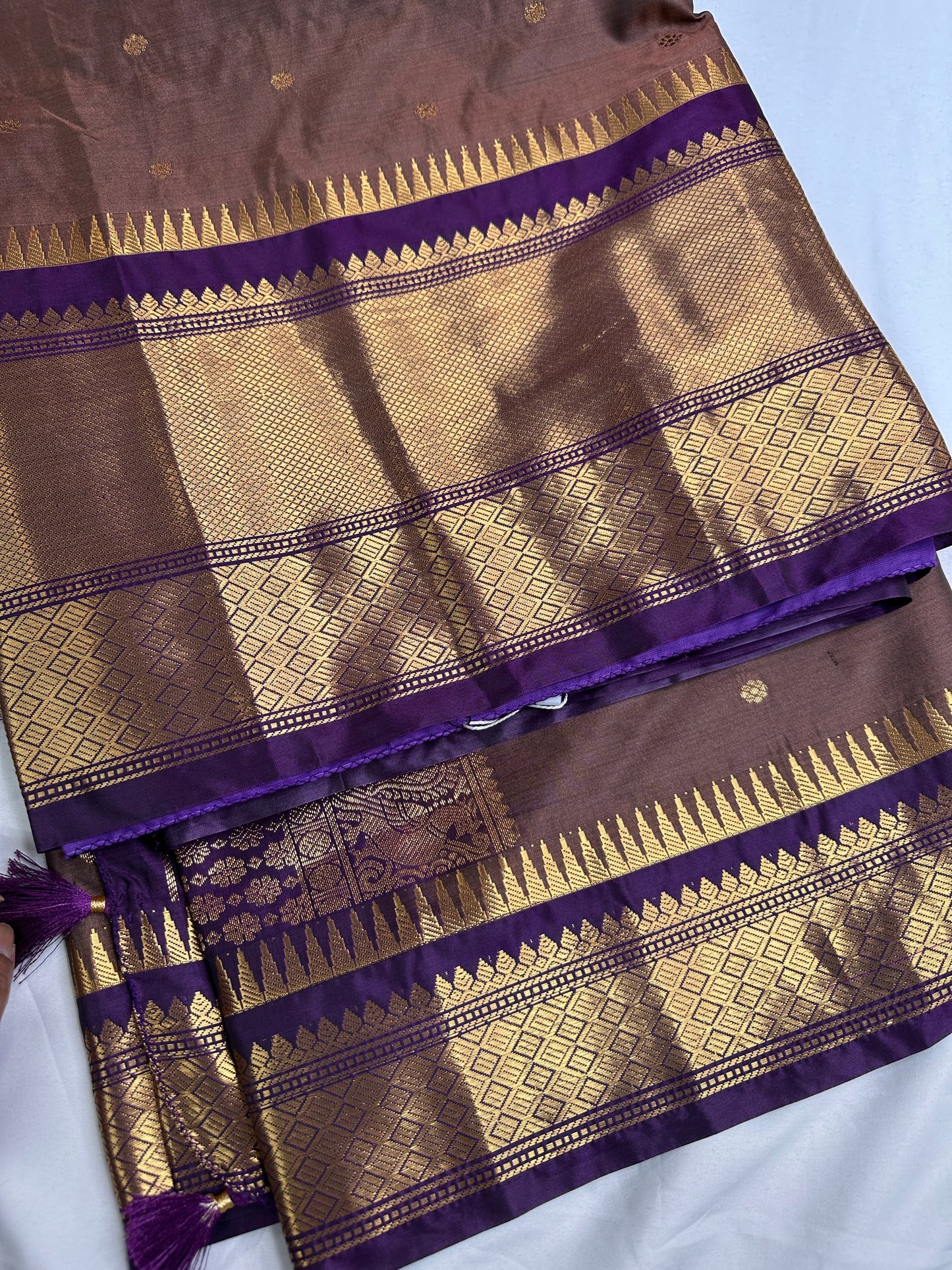 Brown Purple Semi Silk Pattu Gadwal Saree
