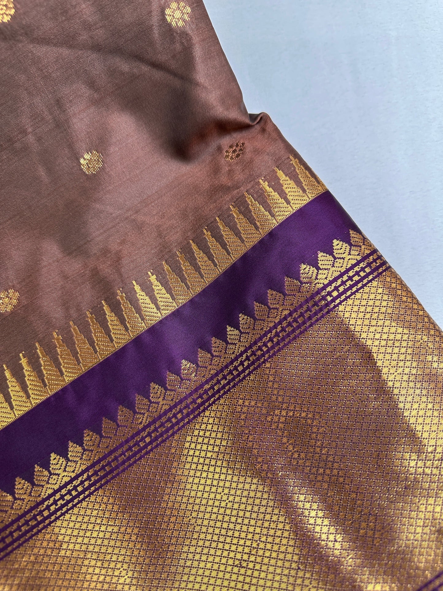 Brown Purple Semi Silk Pattu Gadwal Saree