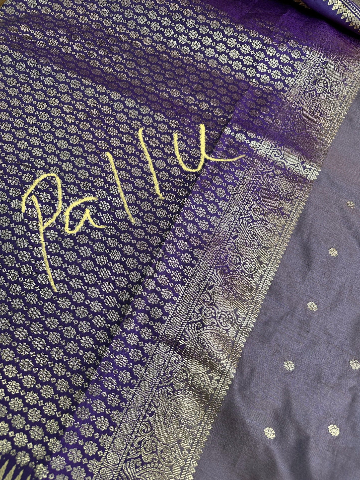 Brown Purple Semi Silk Pattu Gadwal Saree