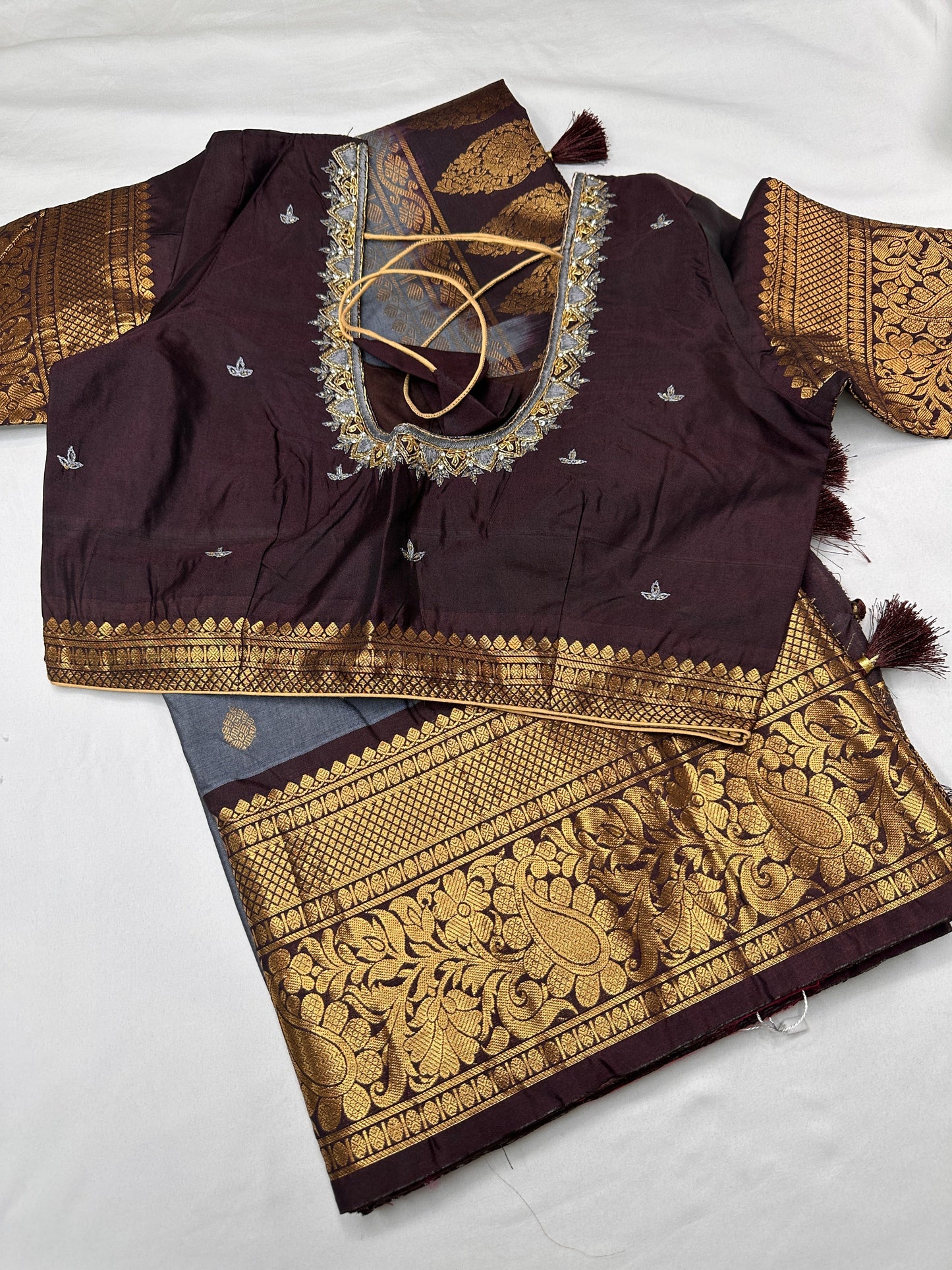 Grey Brown Pure Magalgiri Saree