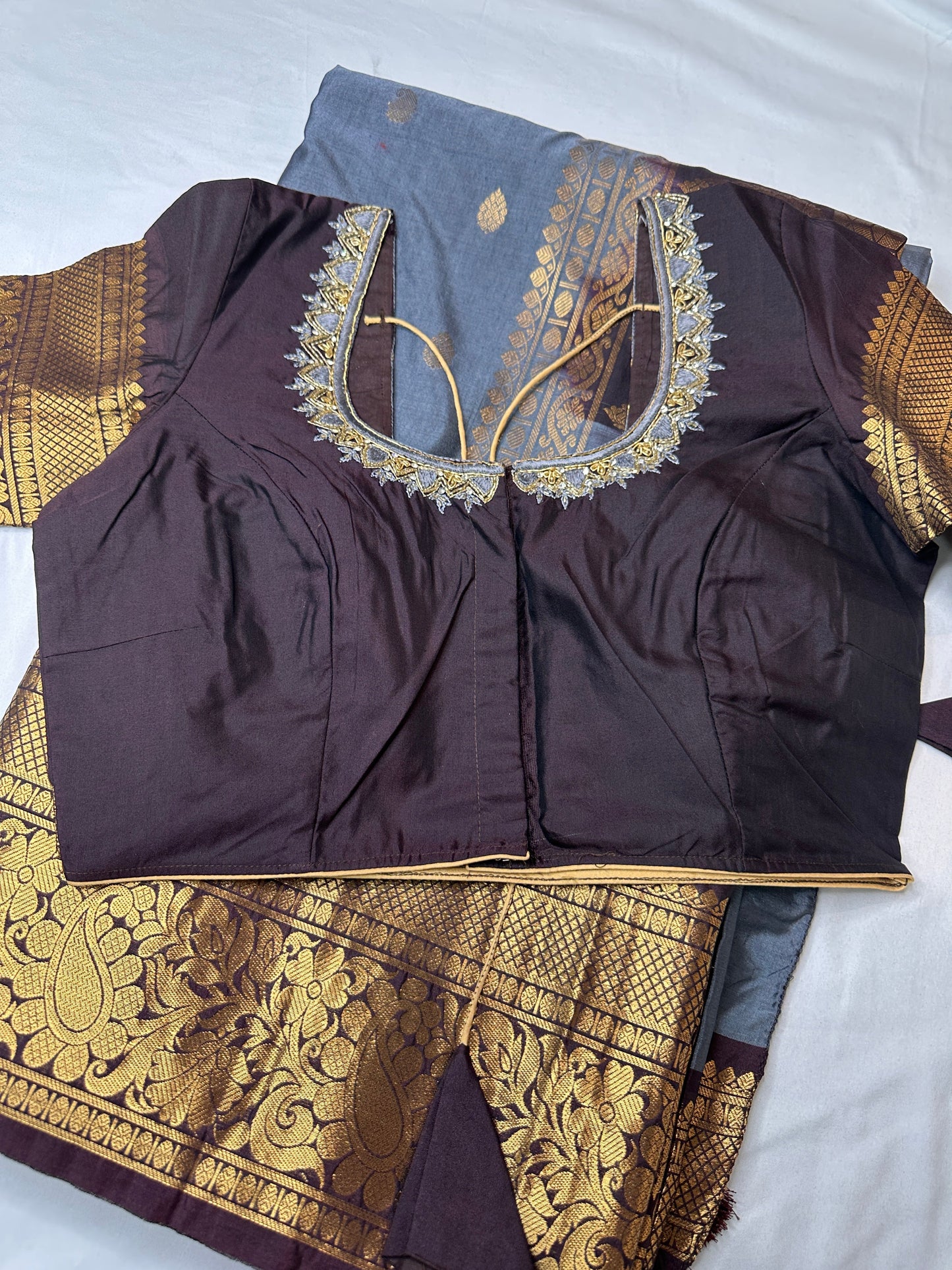 Grey Brown Pure Magalgiri Saree