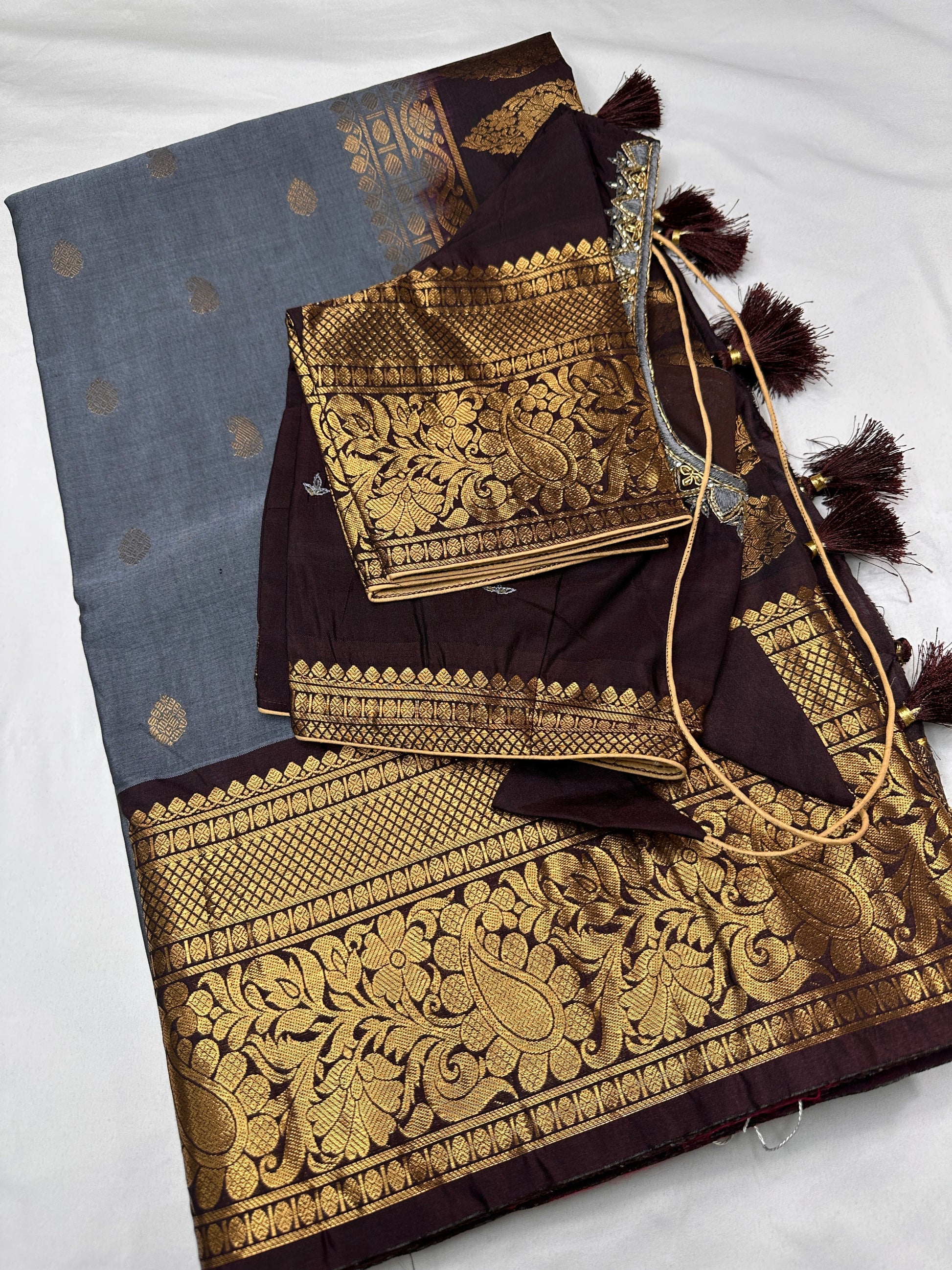 Grey Brown Pure Magalgiri Saree
