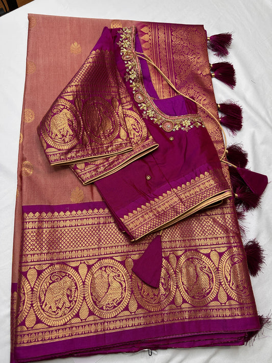 Onion Pink Pure Magalgiri Saree