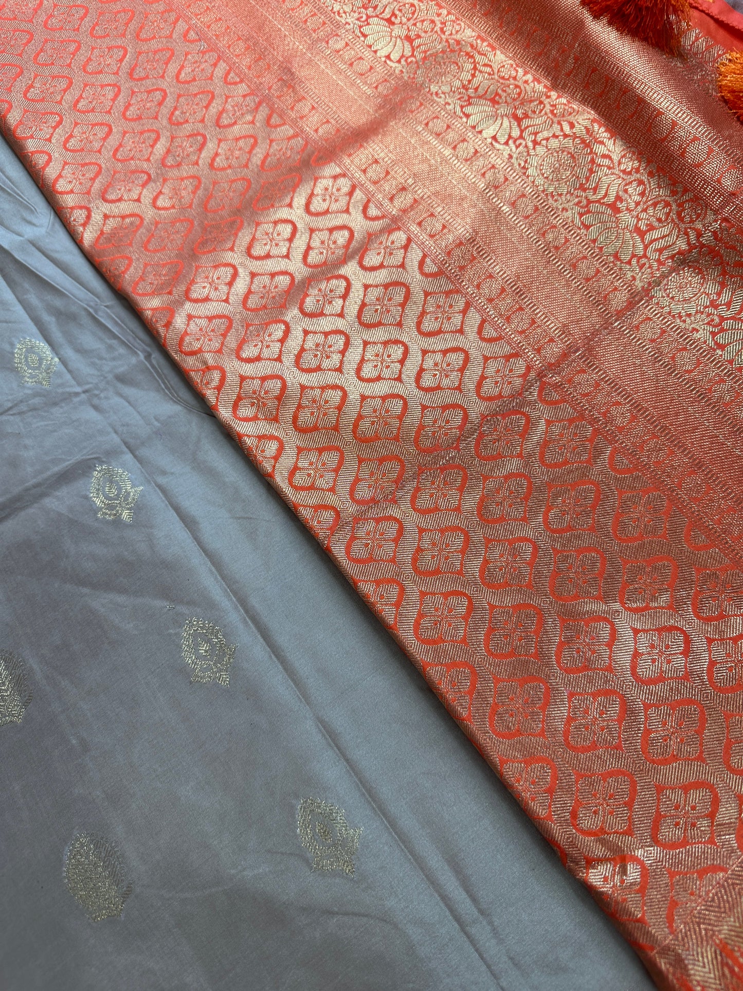 Pattu Gadwal Pure Silk Beige Orange Saree