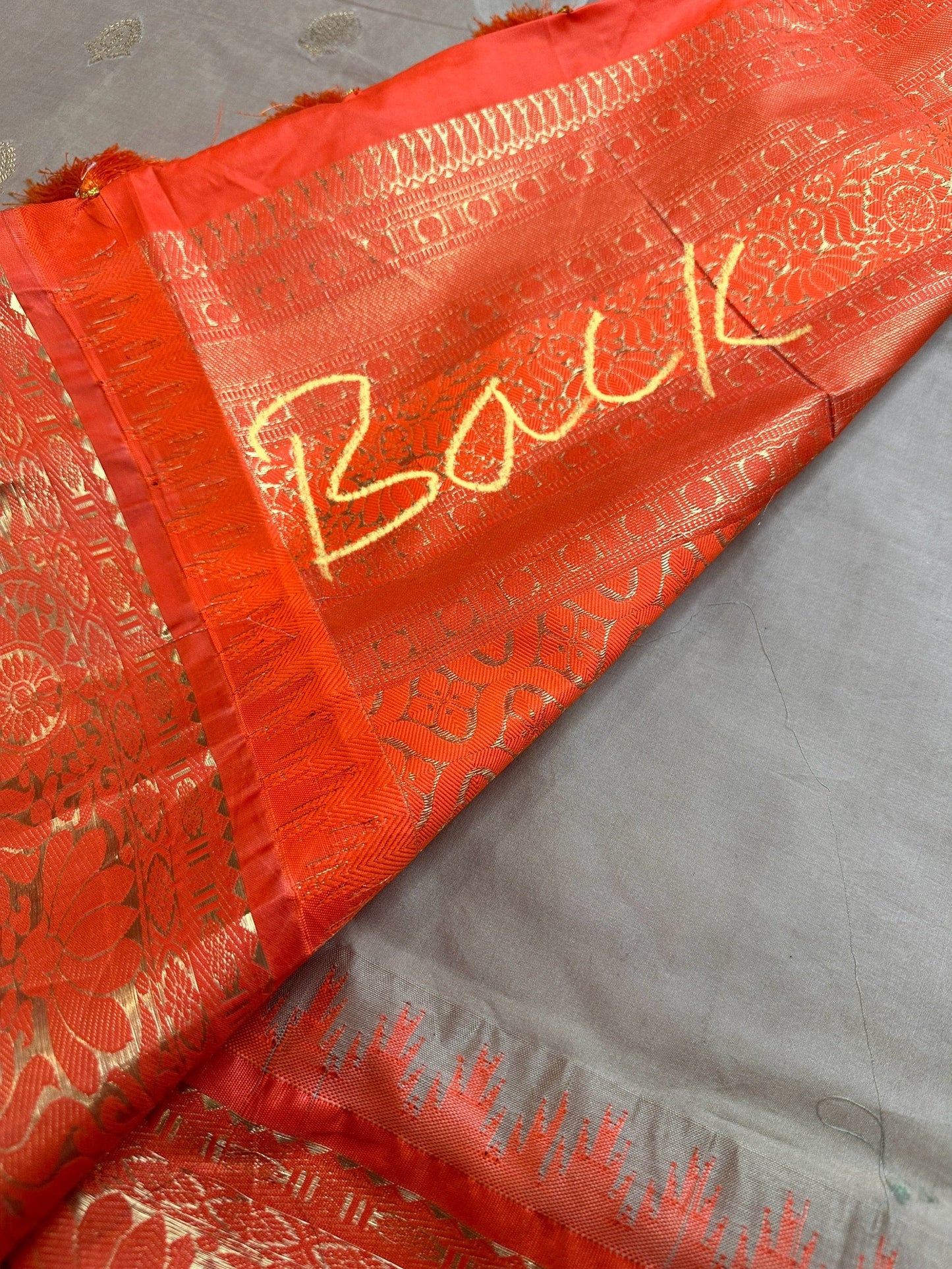 Pattu Gadwal Pure Silk Beige Orange Saree