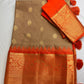 Pattu Gadwal Pure Silk Beige Orange Saree