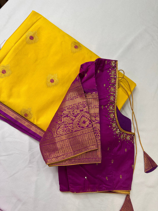 Yellow Semi Silk Pattu Gadwal Saree