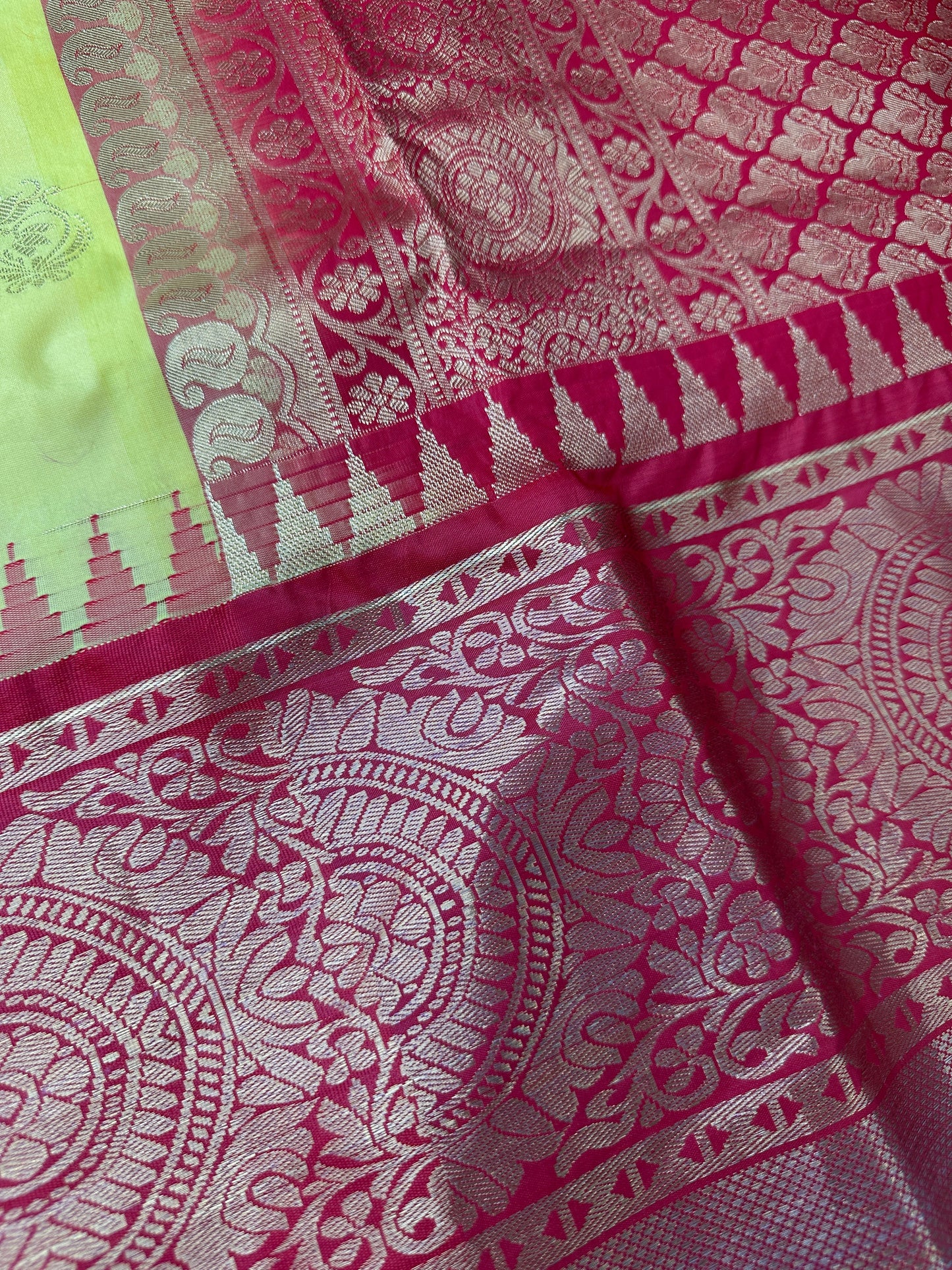 Yellow Red Semi Silk Pattu Gadwal Saree