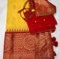 Yellow Red Semi Silk Pattu Gadwal Saree
