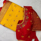 Yellow Red Semi Silk Pattu Gadwal Saree