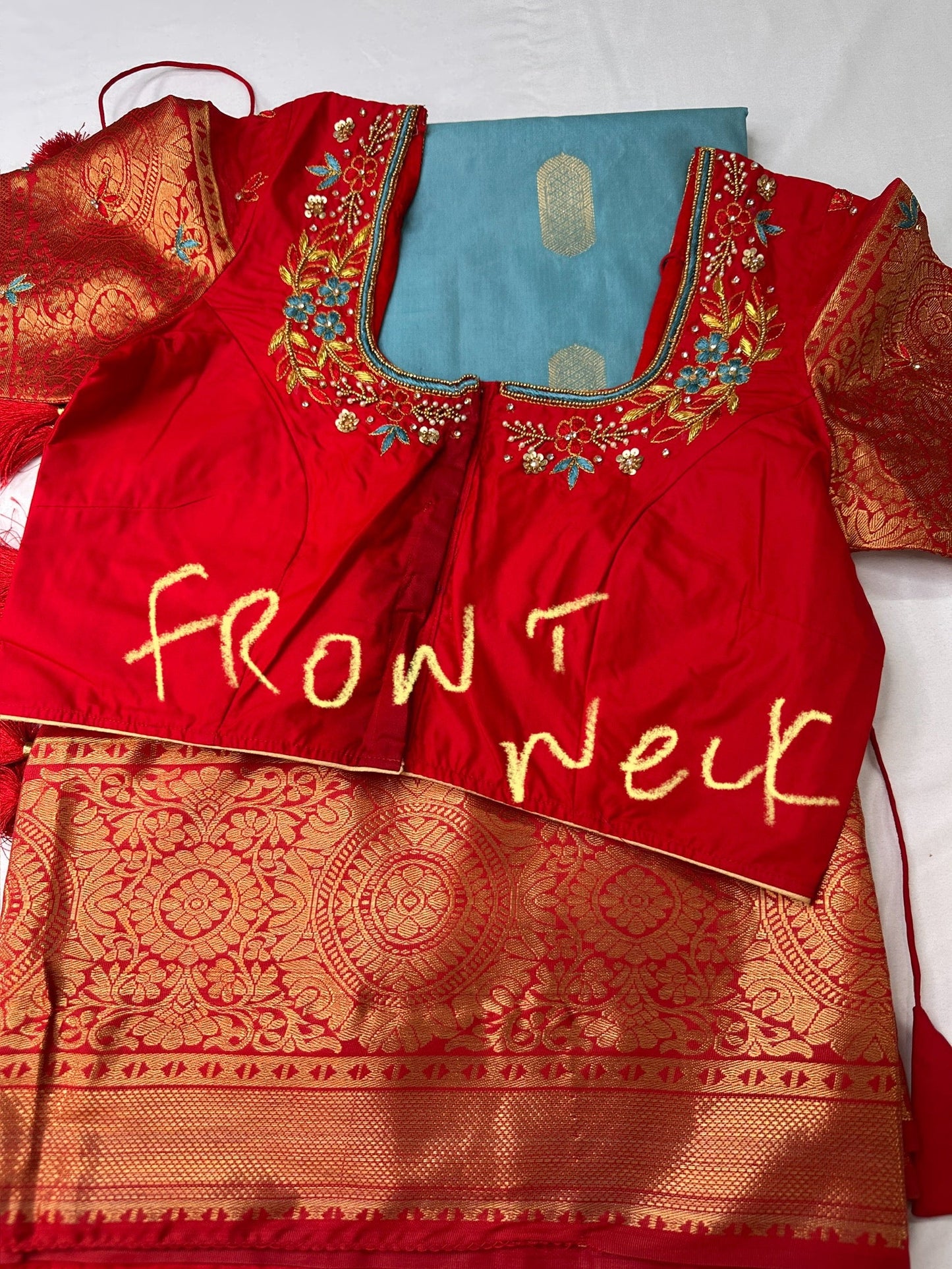 Blue Red Semi Silk Pattu Gadwal Saree