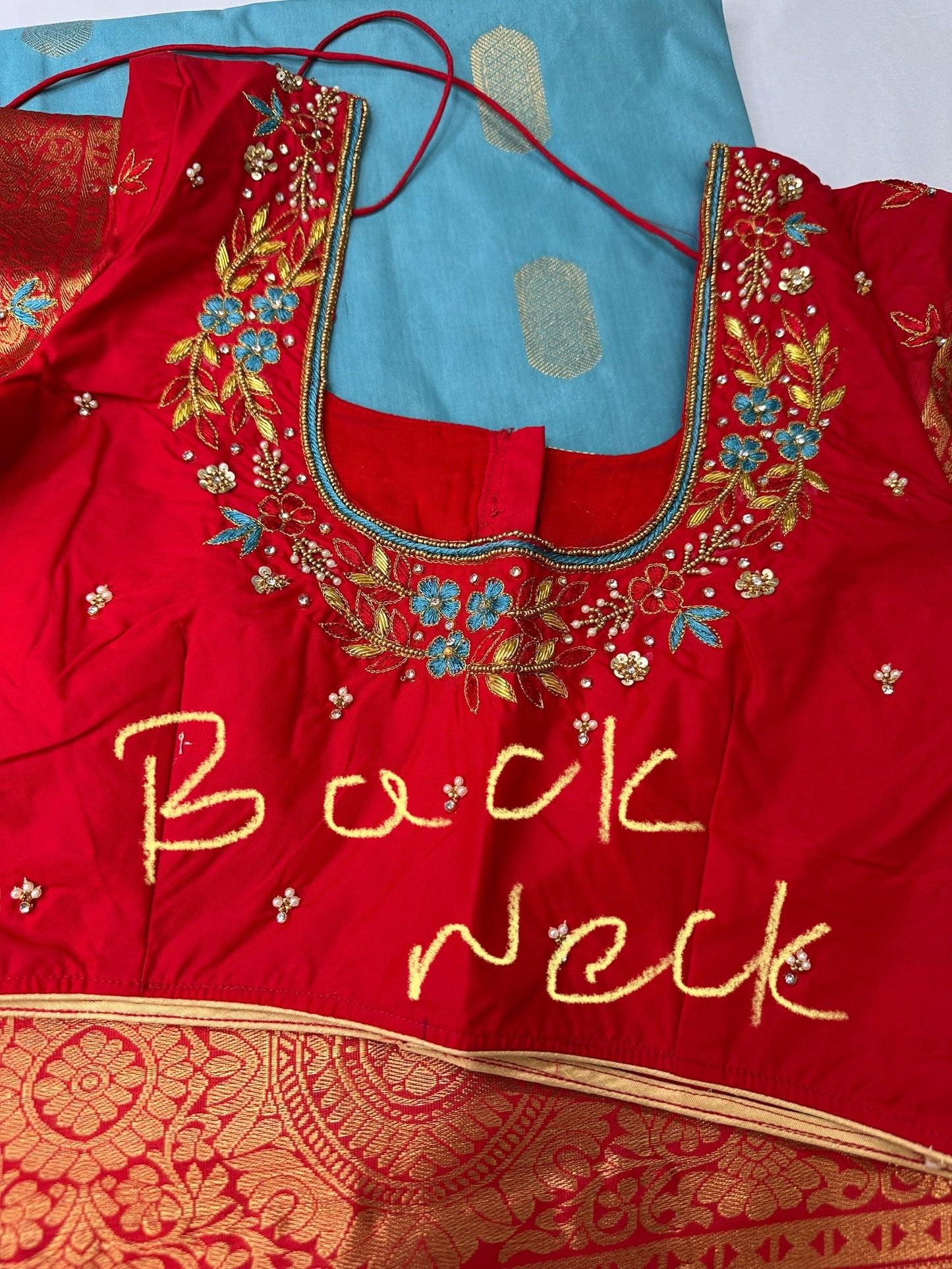 Blue Red Semi Silk Pattu Gadwal Saree