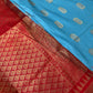 Blue Red Semi Silk Pattu Gadwal Saree