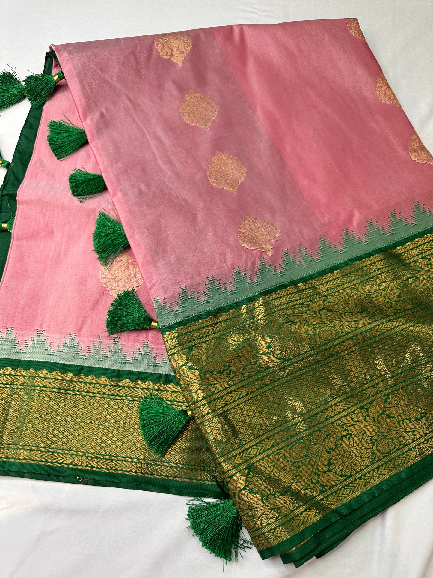 Pink Green Semi Silk Pattu Gadwal Saree