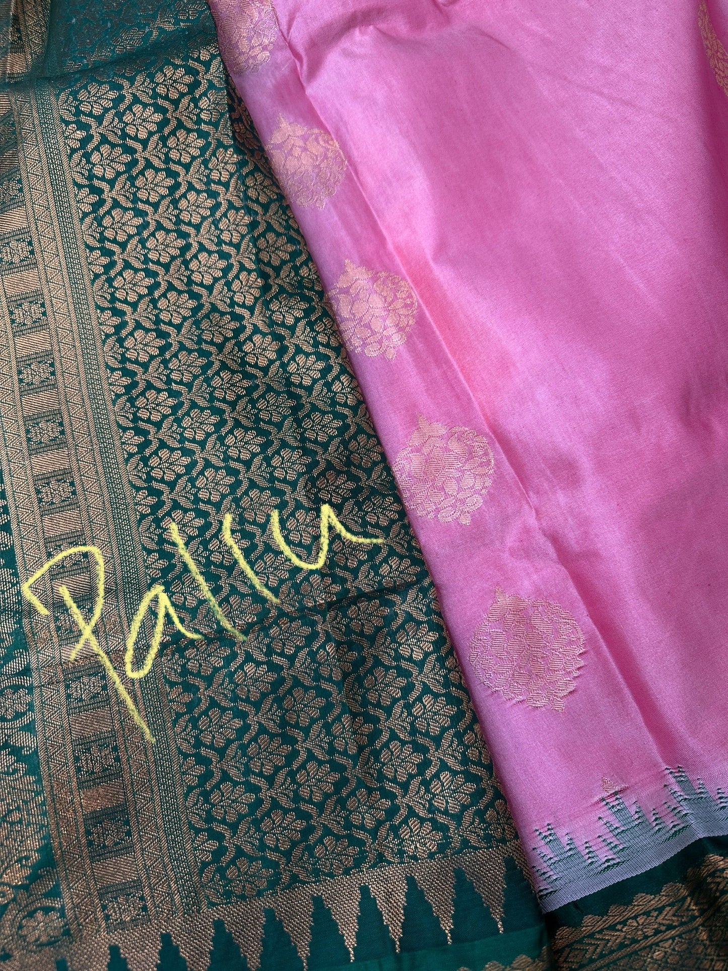 Pink Green Semi Silk Pattu Gadwal Saree