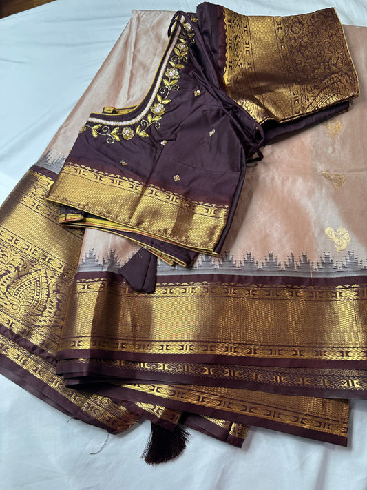 Brown Pure Silk Pattu Gadwal Saree