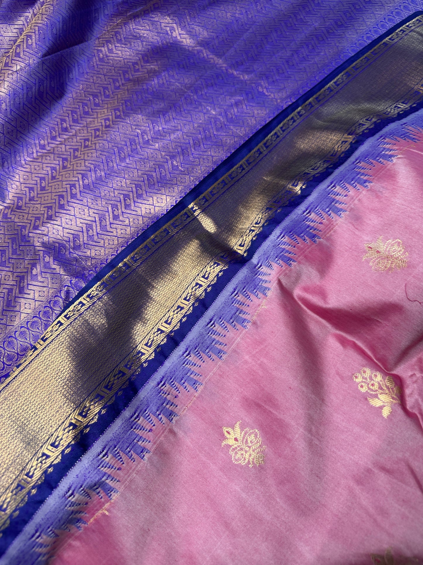 Pink Blue Silk Pattu Gadwal Saree