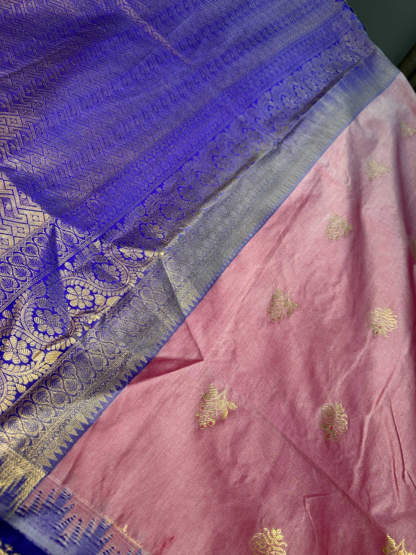 Pink Blue Silk Pattu Gadwal Saree