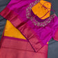 Yellow Pink Semi Handloom Purple Saree
