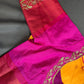 Yellow Pink Semi Handloom Purple Saree