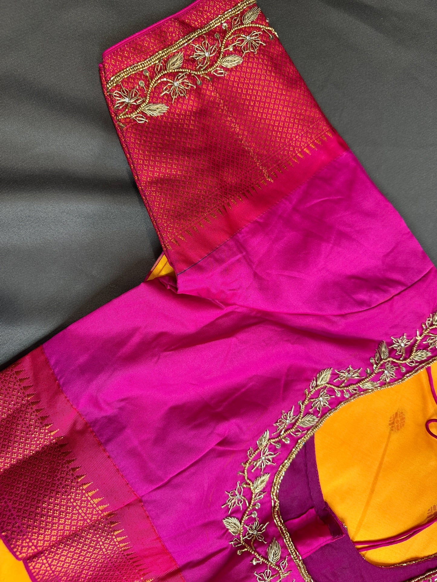 Yellow Pink Semi Handloom Purple Saree