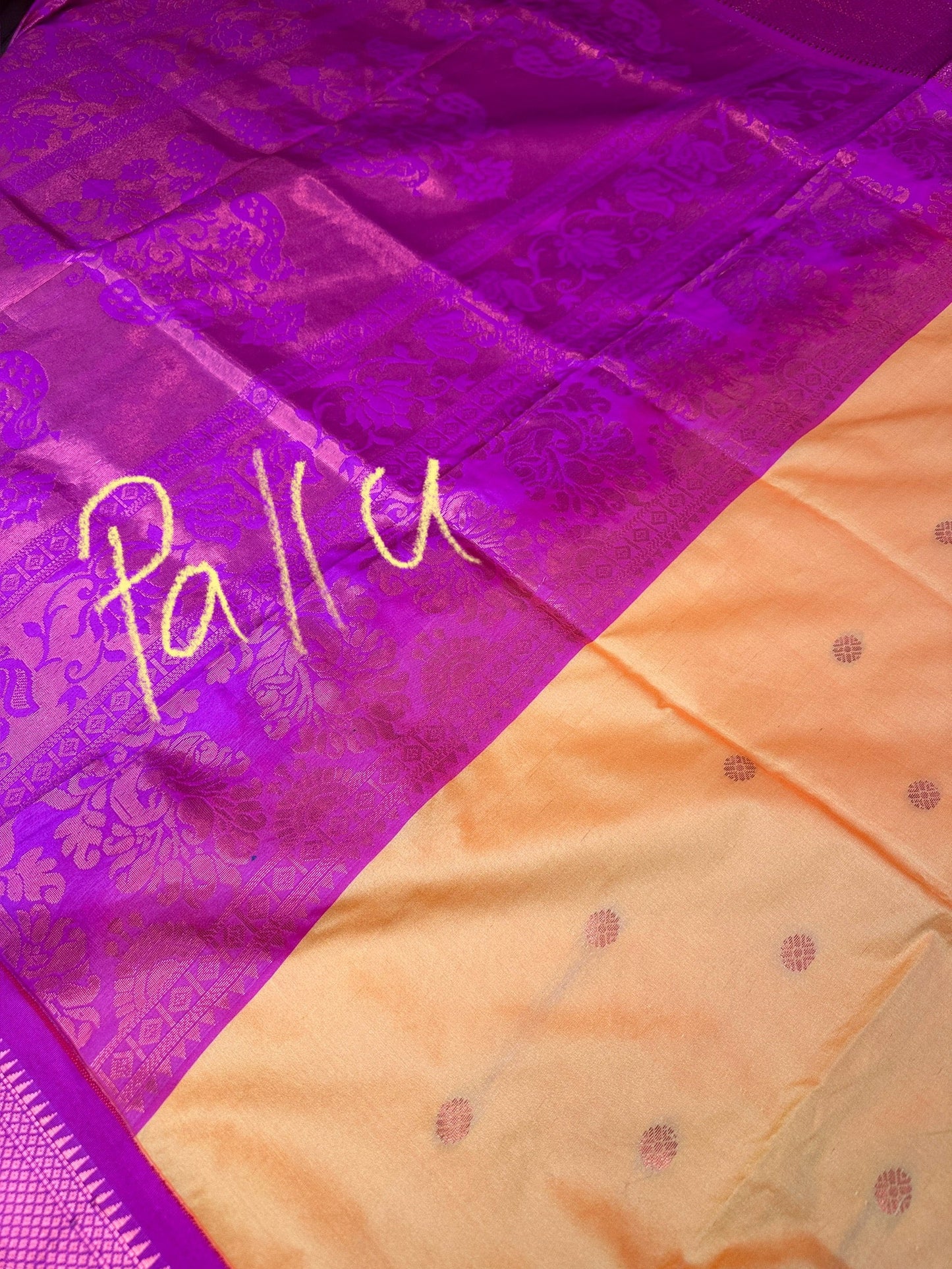 Yellow Pink Semi Handloom Purple Saree