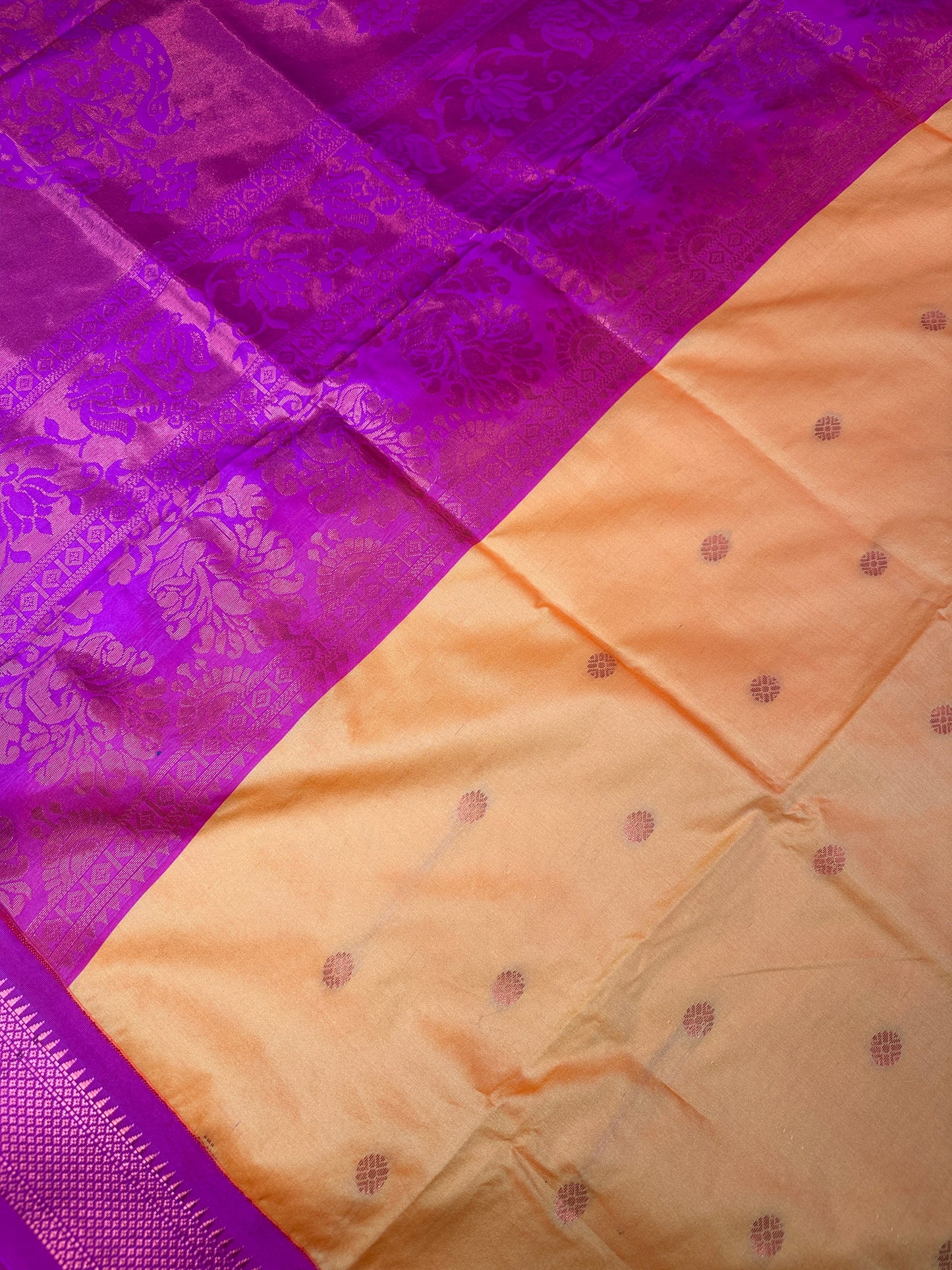 Yellow Pink Semi Handloom Purple Saree