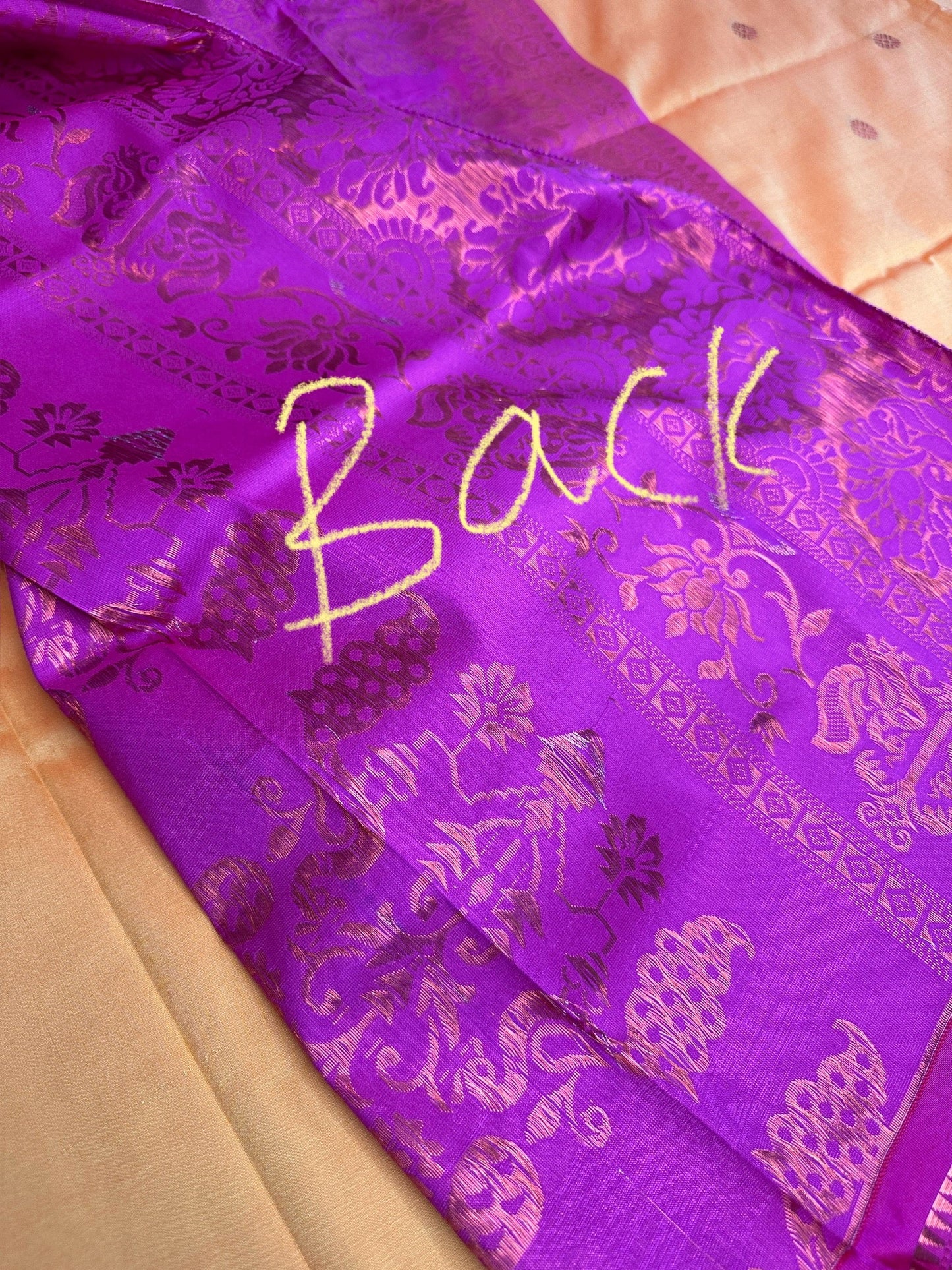 Yellow Pink Semi Handloom Purple Saree