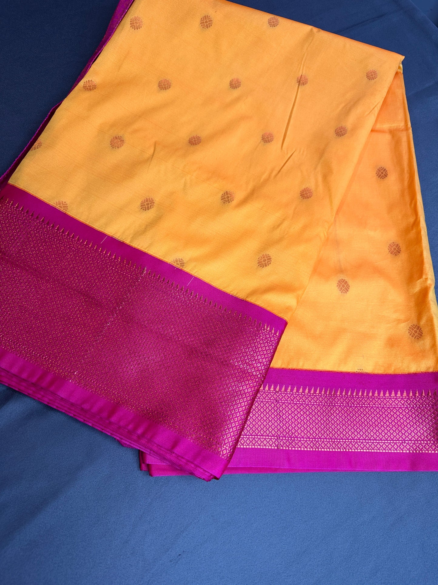 Yellow Pink Semi Handloom Purple Saree