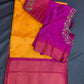 Yellow Pink Semi Handloom Purple Saree