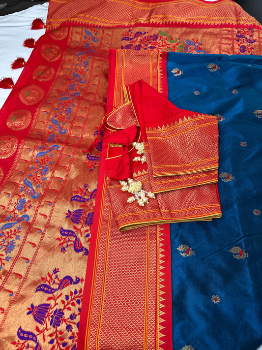 Paithani Silk Light Weight Blue Saree