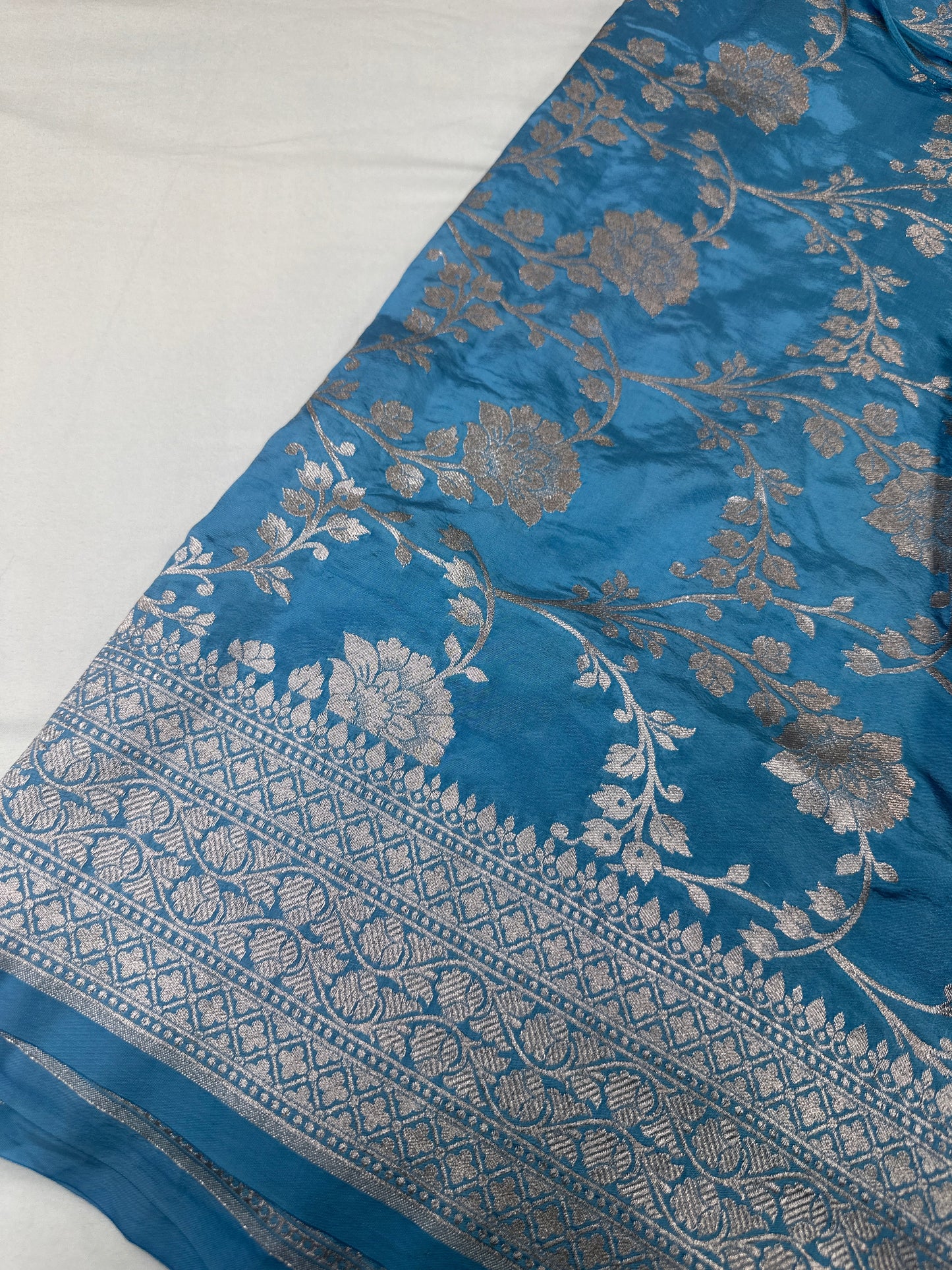 Silver Jaal Silk Blue Banarsi Saree
