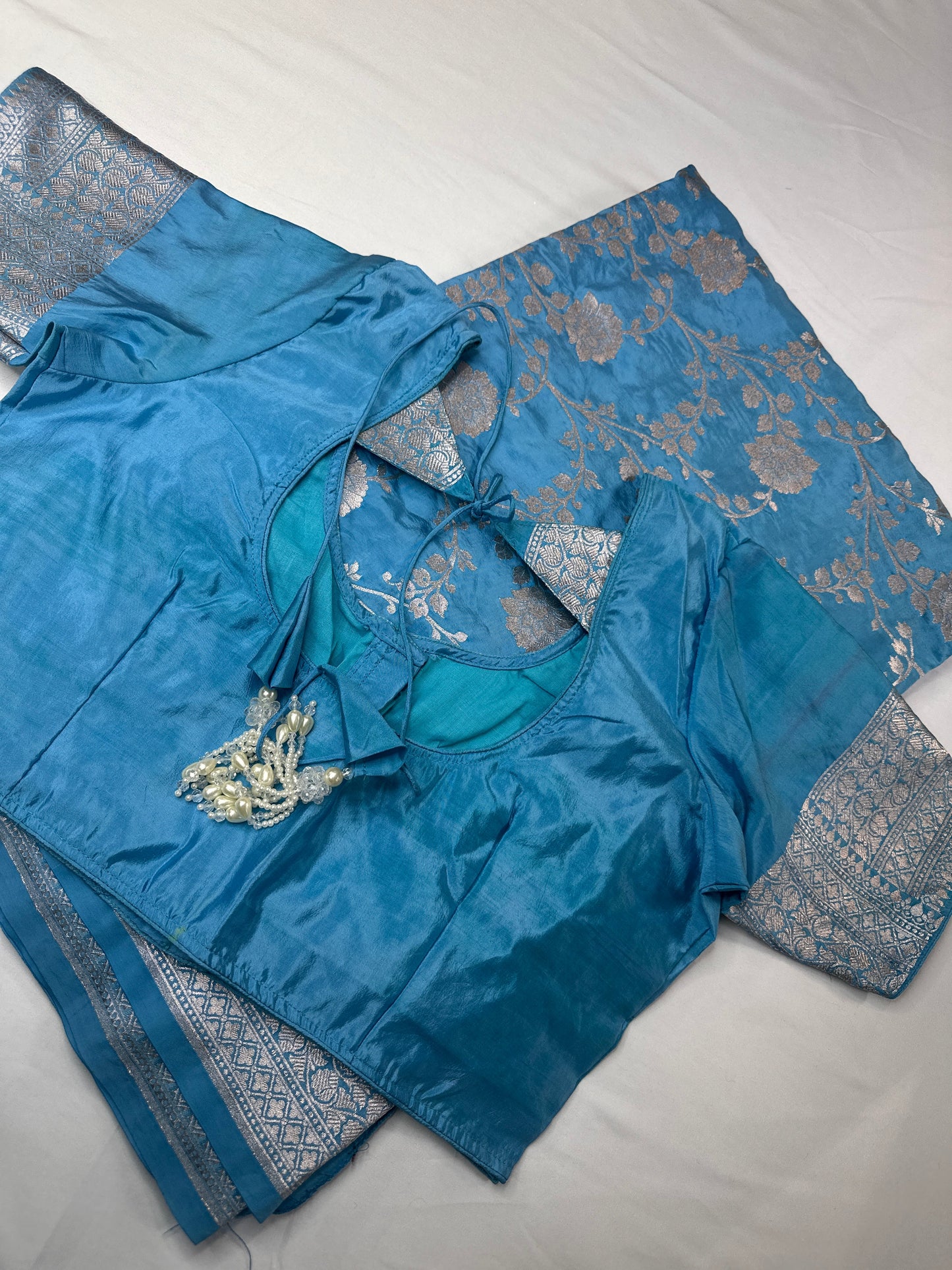 Silver Jaal Silk Blue Banarsi Saree