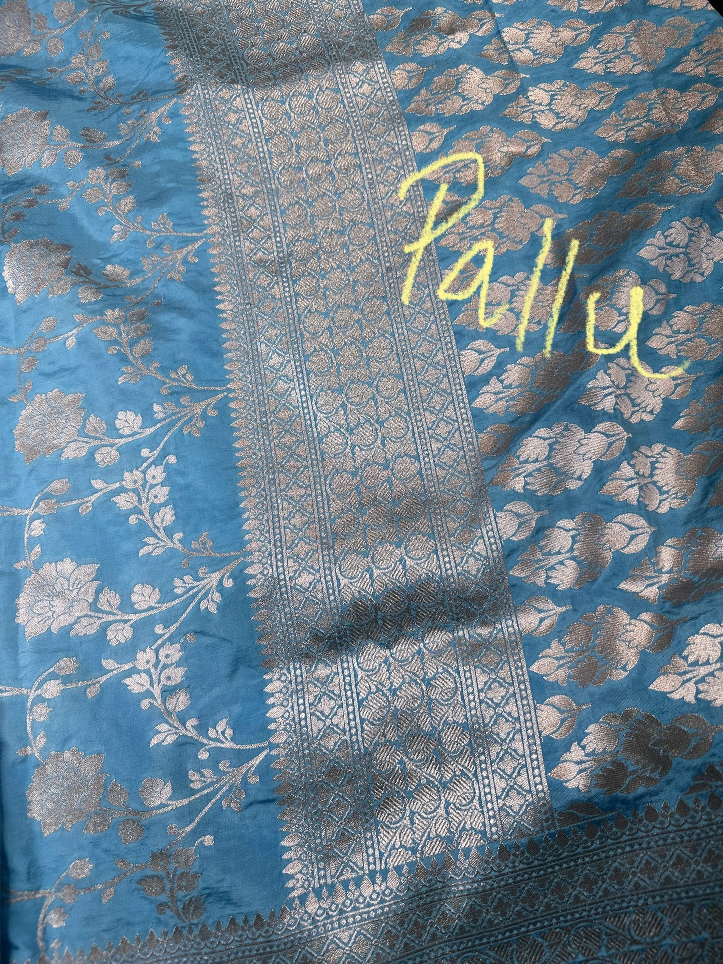Silver Jaal Silk Blue Banarsi Saree