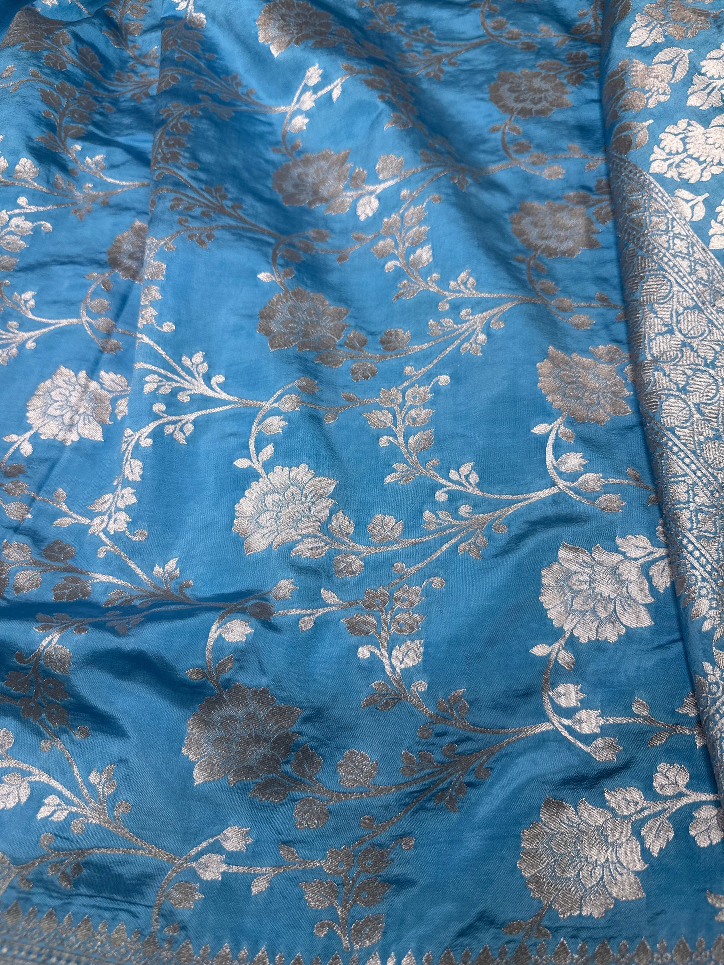 Silver Jaal Silk Blue Banarsi Saree