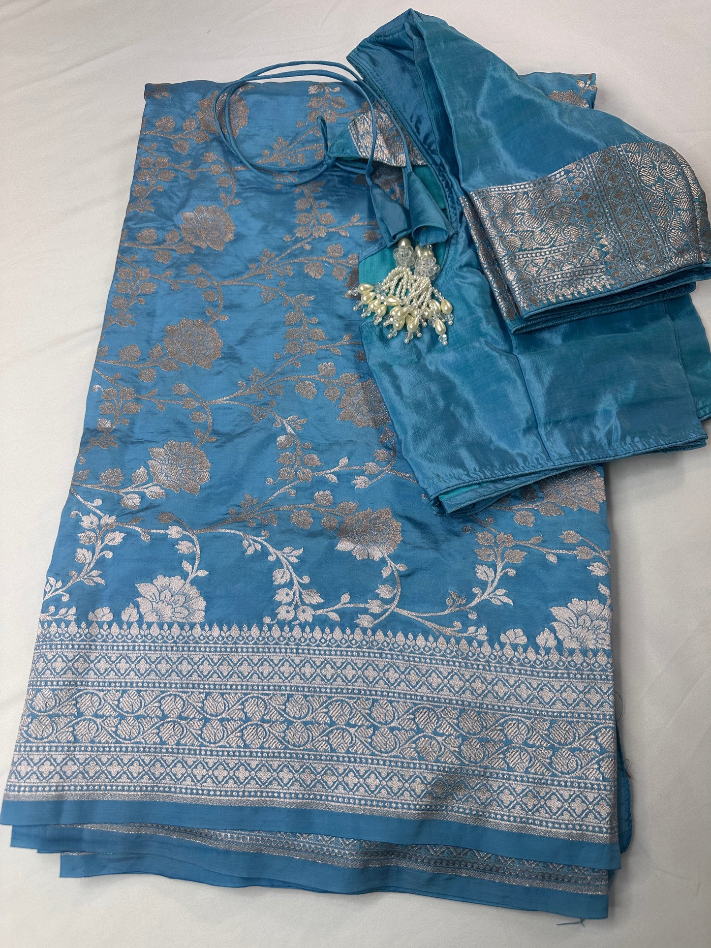 Silver Jaal Silk Blue Banarsi Saree