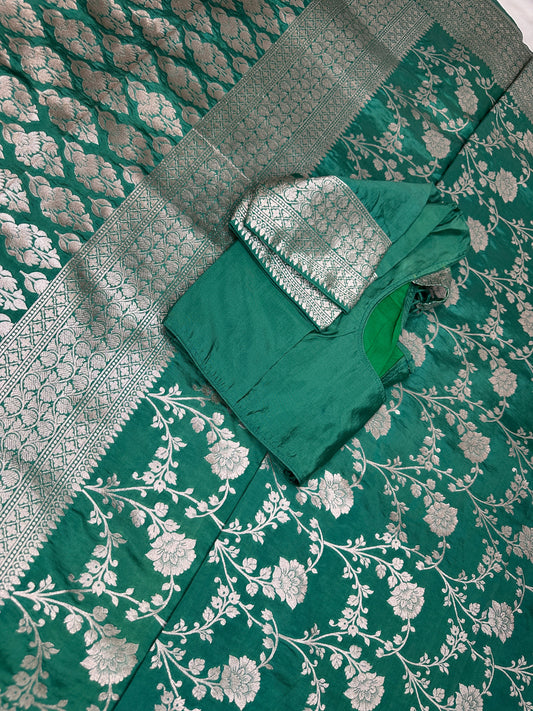 Silver Jaal Silk Green Banarsi Saree